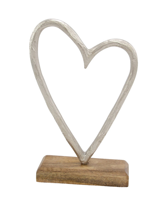 Riffelmacher Deko Herz geschwungen | 11*17 cm | Metall auf Holzsockel | natur/silber | Tischdeko romantisch modern Hochzeit Geschenk Liebe | 07185