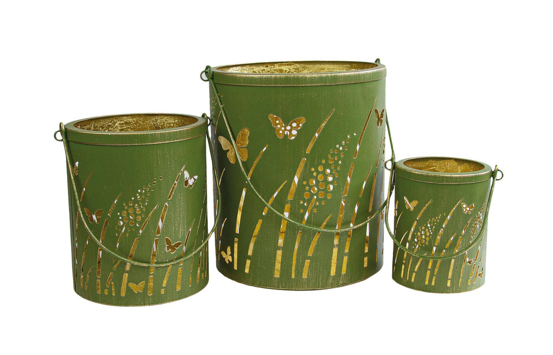 Laternen 3er Set Gräser | Olivegrün & Gold | Metall | Bis 20×23 cm | 08724