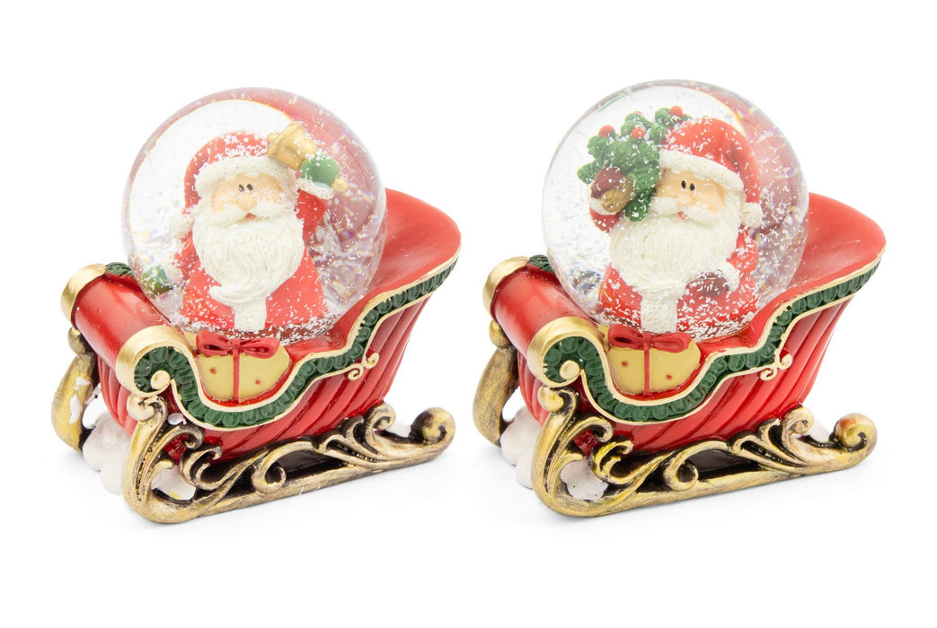 Riffelmacher Schneekugel Santa im Schlitten | 7 cm | Polyresin | rot | Weihnachtsdeko mit Schnee-Effekt | Mini Kugel winterlich festlich | 10899
