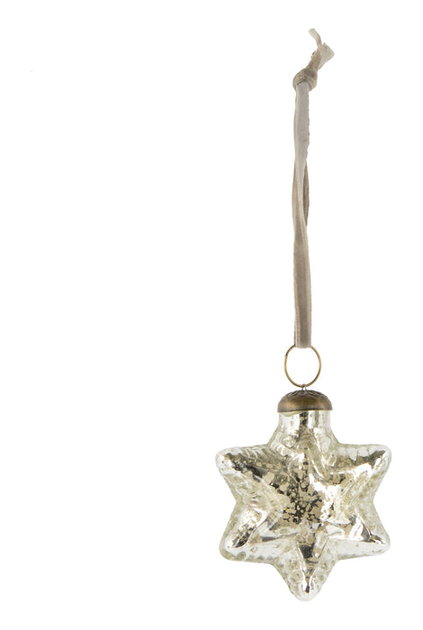 Riffelmacher Glasstern zum Hängen | 8 cm | silber antik | Weihnachtsbaumschmuck Dekoanhänger | Glas Deko Stern festlich edel vintage | 11050