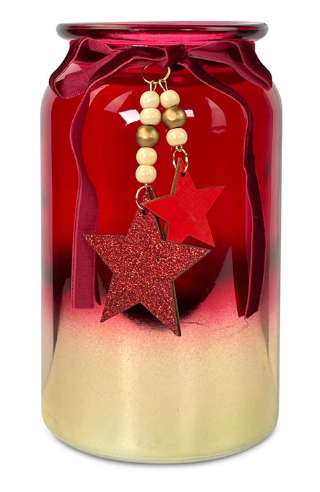 Windlicht mit Stern | Rot Gold Glas | 10,5×18 cm | Weihnachten | 11854