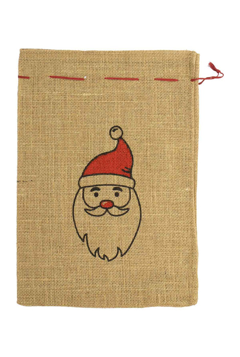 Jutesack Santakopf | 25x35 cm | natur | Nikolaussack mit Santa-Motiv | 12328