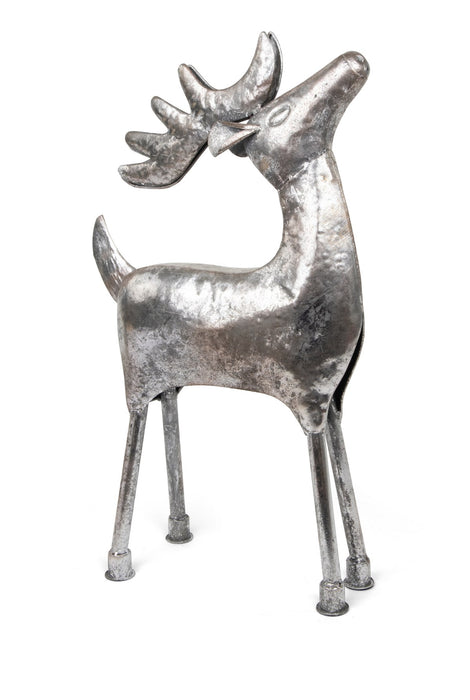 Dekofigur Hirsch stehend | Silber Antik matt | Metall 26,5×12×54 cm | 12584