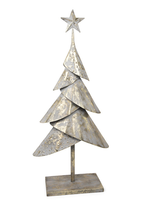 Deko Weihnachtsbaum mit Stern | Metall Gold Antik matt | 26,5×12×54 cm | 12585