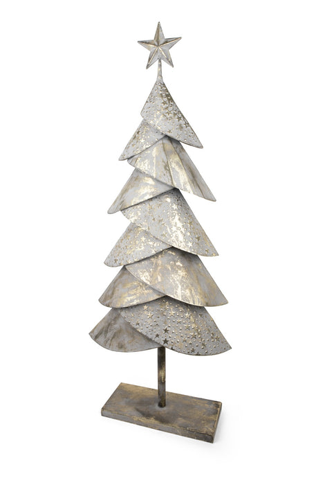 Riffelmacher Deko Weihnachtsbaum mit Stern | Metall Gold Antik matt | 37,5×12,5×88,5 cm | Elegante Weihnachtsdeko stehend | 12586