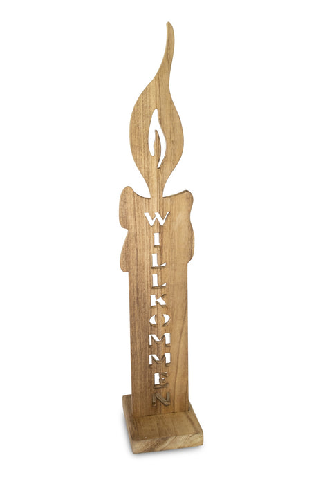 Deko-Kerze "Willkommen" aus Holz | Natur | 71×12 cm | Holzsäule 13154