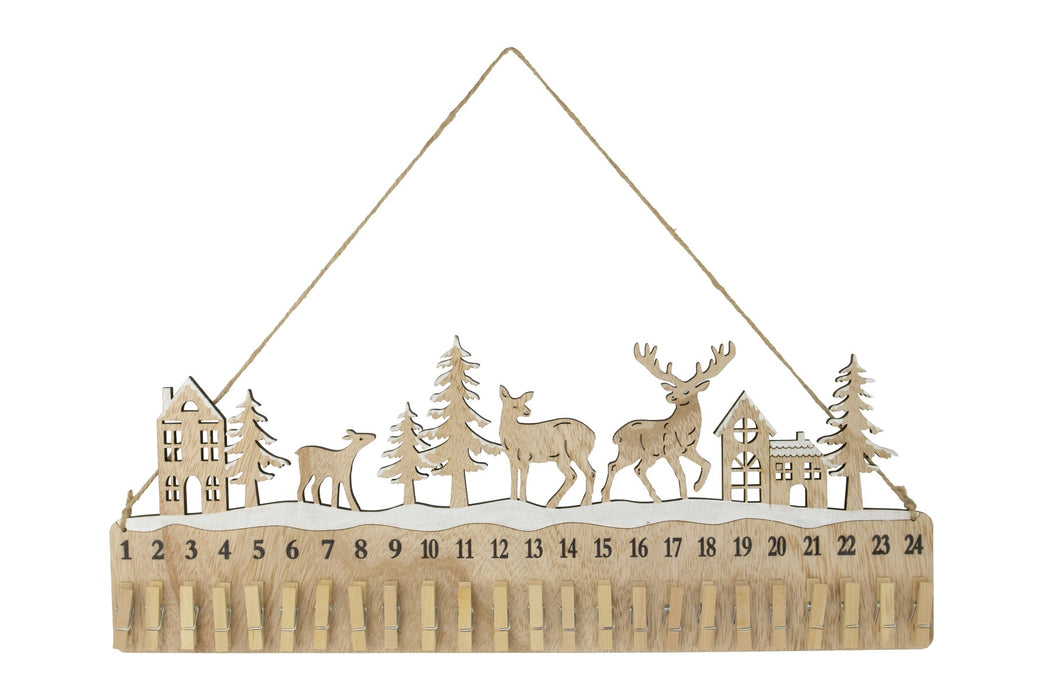 Adventskalender mit 24 Klammern | Holz Natur | Winterlandschaft | 46×17,5×0,5 cm | 13193