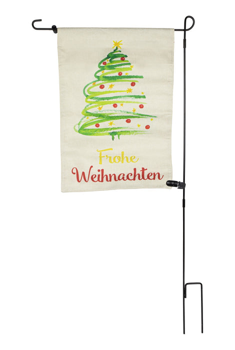 Riffelmacher Gartenfahne Weihnachten | "Weihnachtsbaum" Motiv | Weiß Grün | Stoff 32×45 / 90 cm | Weihnachtsdeko für außen | 13508