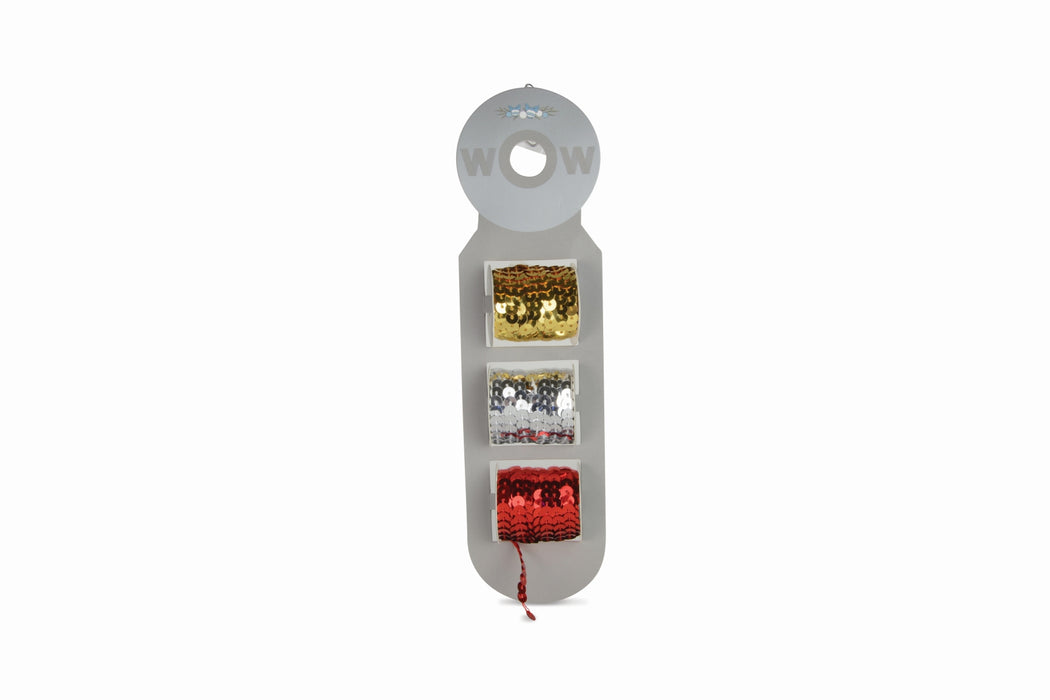 Riffelmacher Paillettenband 3er Set | 5mm x 3m je Rolle | Gold Silber Rot | Glitzerband zum Basteln & Dekorieren | Weihnachten festlich | 14517