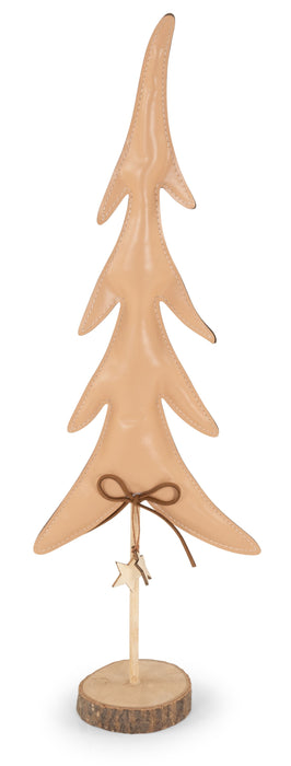 Deko Weihnachtsbaum Leder & Holz | 50x16 cm | Hellbraun | 15684