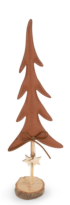 Deko Weihnachtsbaum Leder & Holz | 38x12 cm | Dunkelbraun | 15686