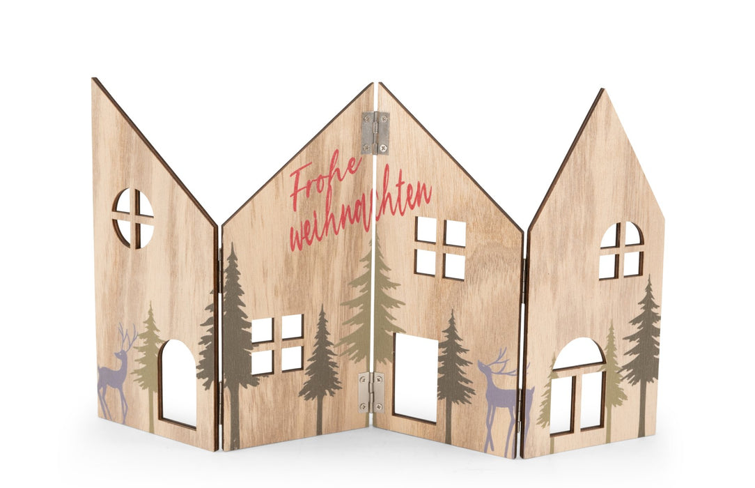 Riffelmacher Weihnachtslandschaft klappbar Holz | 35x20 cm | mit Schriftzug Frohe Weihnachten | Dekoration Fenster Tisch Deko | 15732