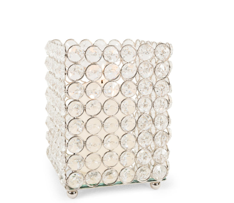 Riffelmacher Strass Teelichthalter eckig | 11x11x15 cm | Kristall & Aluminium silber | Windlicht Glanz Deko elegant glamourös | 15779