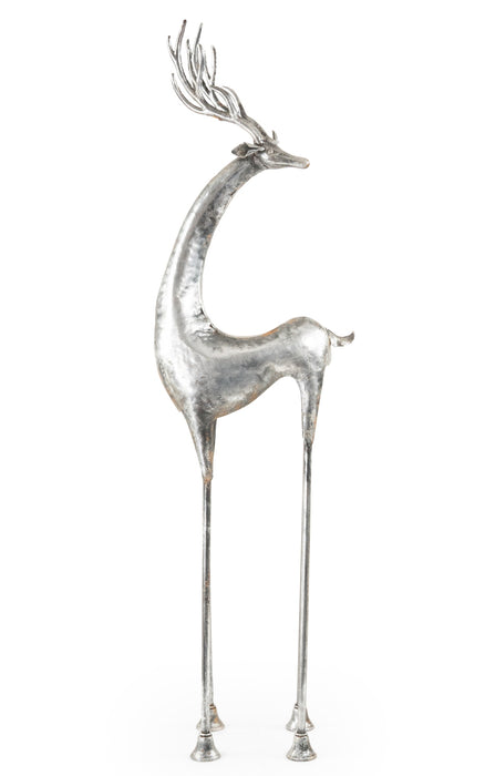 Dekohirsch Metall | 90 cm hoch | Silber | Große Figur modern edel | 16471