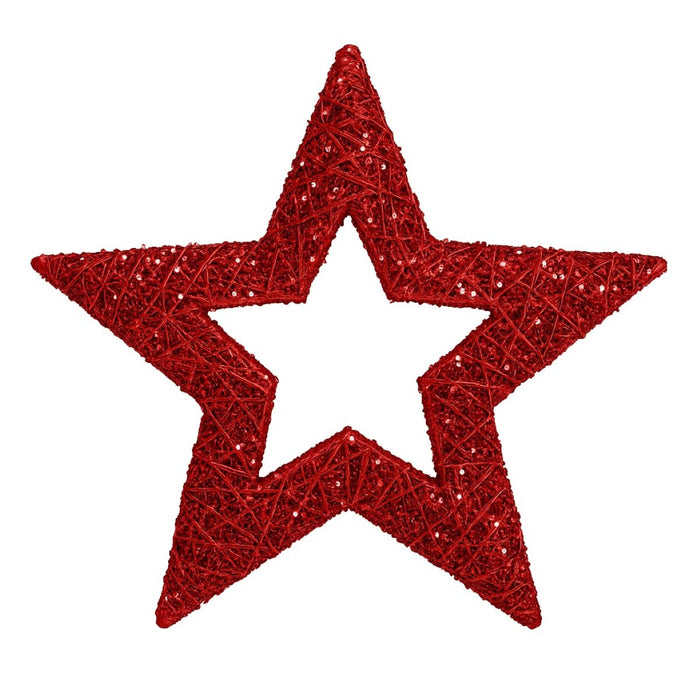 Riffelmacher Deko Glitter-Stern 15 cm | Rot | Stroh mit Glitzer | Baumschmuck & Tischdeko Weihnachten | 17360