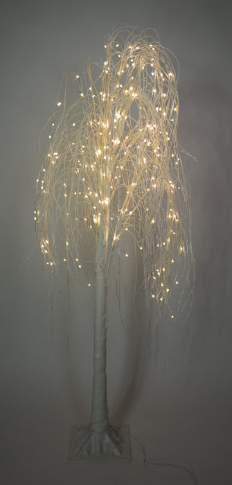 Riffelmacher LED Baum stehend 2 m | Weiß mit hängender Weide | Innen & Außen | Lichterbaum Steckerbetrieb Dekobaum elegant | 18987