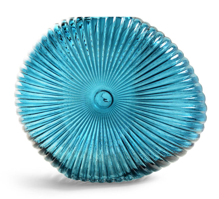 Vase "Helsinki" rund | Glas Petrol | 30 cm | Muschel-Rillenstruktur | 20813