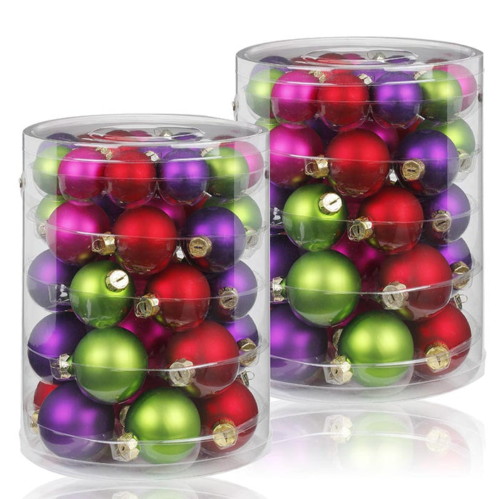 88 bunte Weihnachtskugeln "Happy X-Mas" Set 4, 5, 6 cm ø mit Haken Inge-Glas
