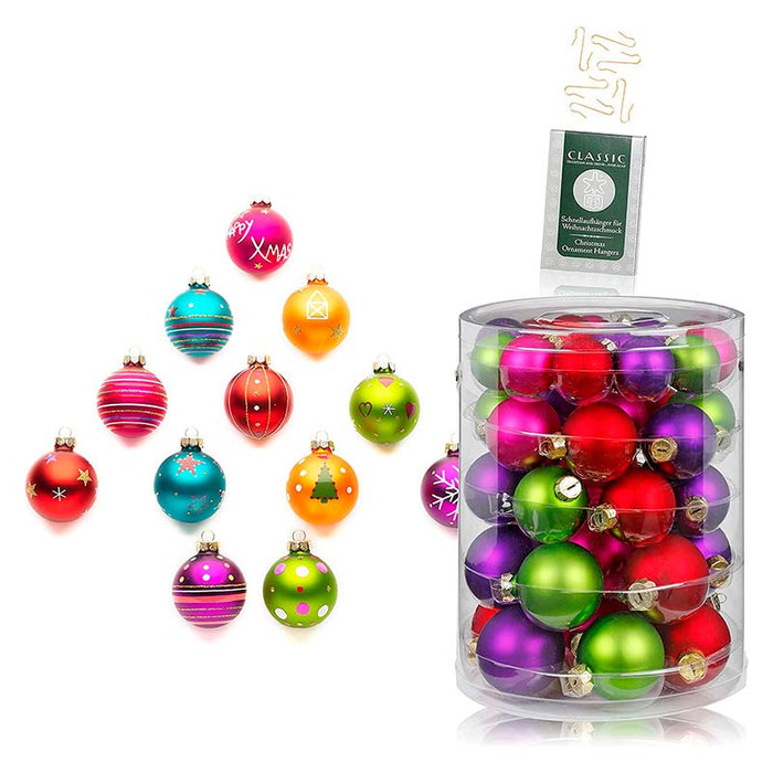 Inge-Glas Happy X-Mas XXL Set Handverzierte Design Kugeln mit Ø 8, 6, 5, 4 cm & 100 Haken in Gold