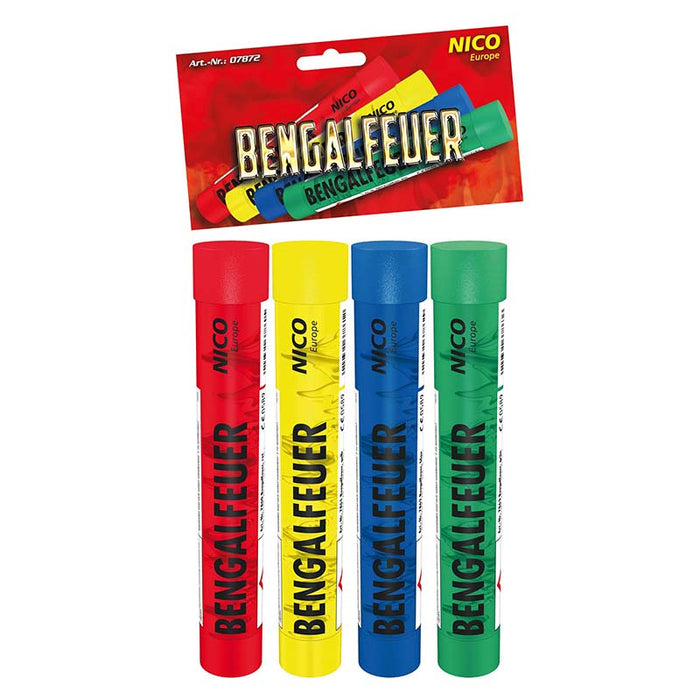 Bengalfeuer Set bunte Mischung in 4 Farben (Rot, Grün, Blau, Gelb)