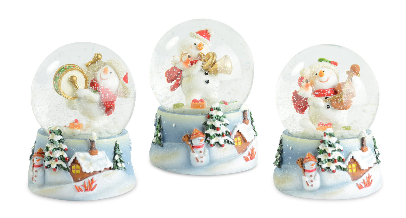 Schneekugel Schneemann mit Instrument | 9,5 cm | 3 Motive sortiert | Musik | 70224