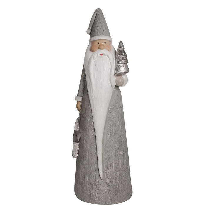 Deko-Weihnachtsmann 8 * 26 cm - Silber-Weiß mit langem Bart - 70396