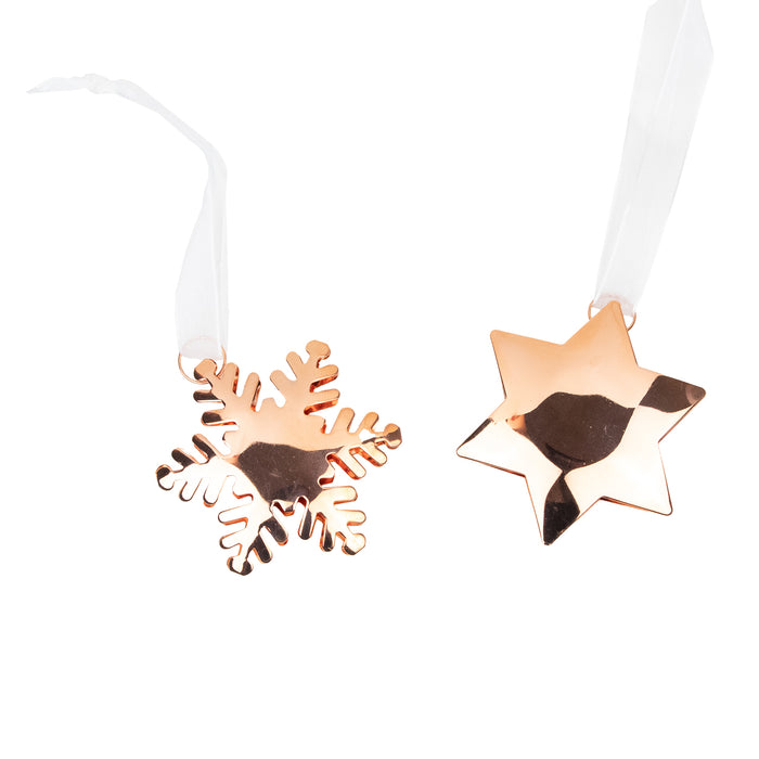 Riffelmacher Baumschmuck Deko Anhänger | Stern oder Schneeflocke sortiert | Kupfer 6 cm | Weihnachtsbaum Hänger Dekofigur | 71328