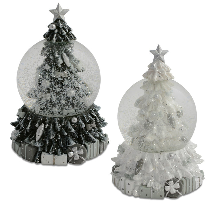 Riffelmacher Schneekugel Tannenbaum 12 cm | Polyresin | 2 Motive sortiert | Weiß & Anthrazit | 71898