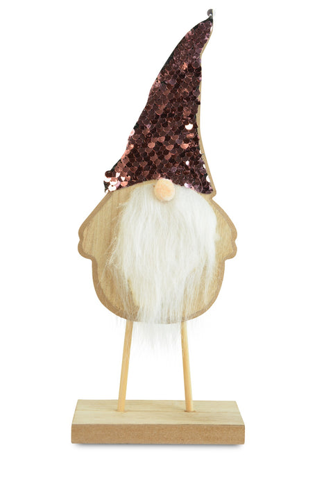 Weihnachtsmann Figur mit Paillettenmütze | Natur Rosa | Holz 11×27 cm | 74334