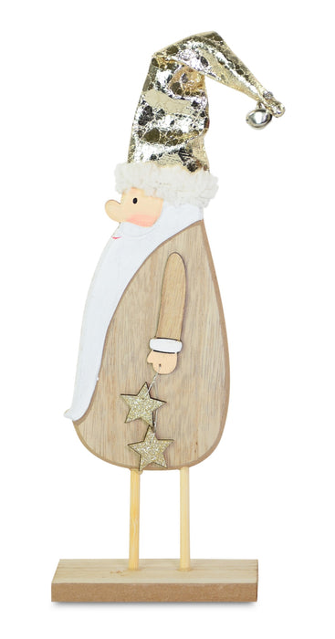 Weihnachtsmann Santa stehend | Holz mit Goldmütze | 9 x 26 cm | 74452