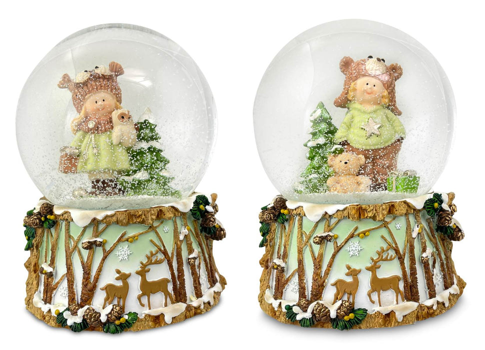 Schneekugel Spieluhr Kinder | 14,5 cm | 2 Motive sortiert | Musik 74868