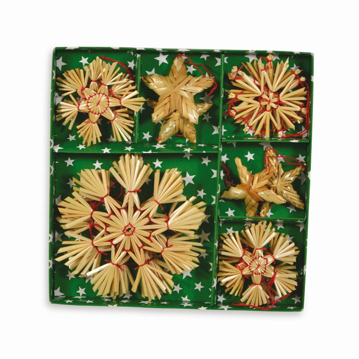 Riffelmacher Strohsterne natur | 16 Stück | 5-10 cm | Weihnachtsanhänger Baumdeko | Strohsortiment zum Aufhängen | 75314