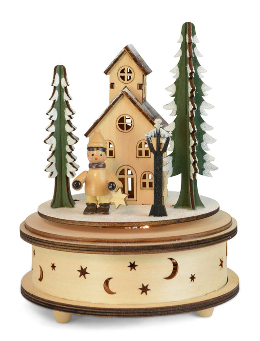 Riffelmacher Spieluhr klassisch mit LED und Timer, dreht sich Holz 12*16 cm 76268