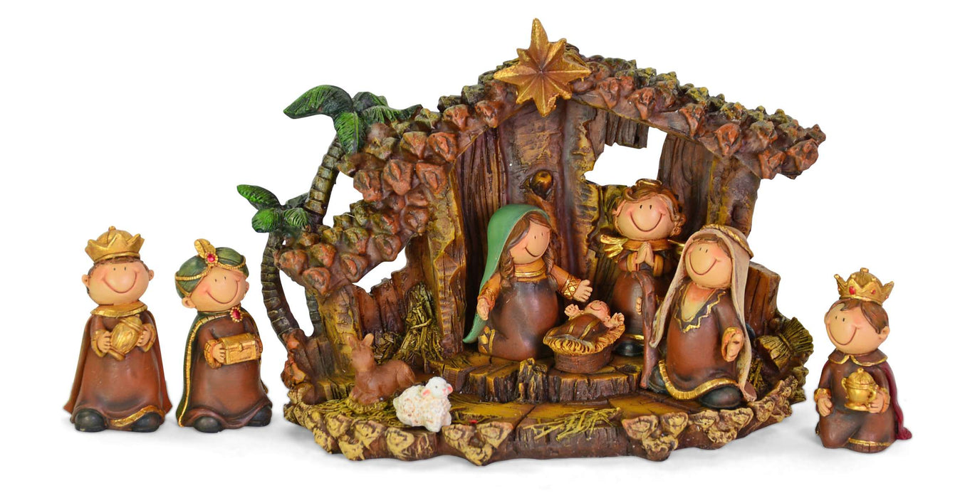 Kinder Krippenfiguren Set 2-15 cm - 10-tlg. mit Stall | 78509 Weihnachtskrippe