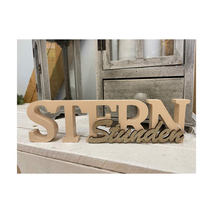 Dekoschriftzug "Sternstunden" aus Holz 29,0 x 8,0 cm - 19134 | Rosa / Gold