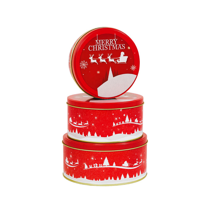 Gebäckdose | Rot Weiß Merry Christmas | Metall Dose rund 16x8 cm | 11578
