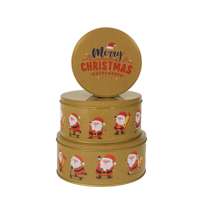 Gebäckdose | Gold Braun Merry Christmas | Metall Dose rund 16x8 cm | 11574