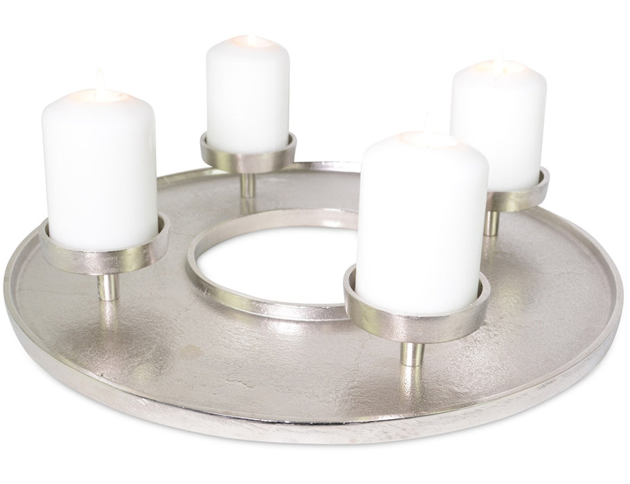 Adventskranz Kranzschale Ø 41 cm | Metall Silber | Kerzen & Deko | 74537