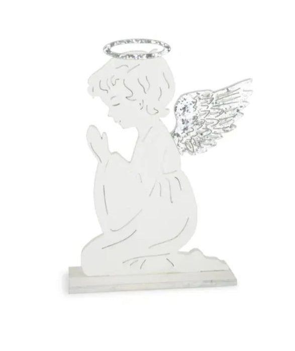Deko-Engel - Kniend & betend, 30 cm - Weiß-Silber aus Holz - 70104
