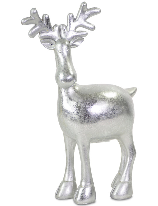 Silberne Dekofigur Rentier Hirsch "Harry" Stehend 22 x 13 cm | 12317 - Adventsdekoration