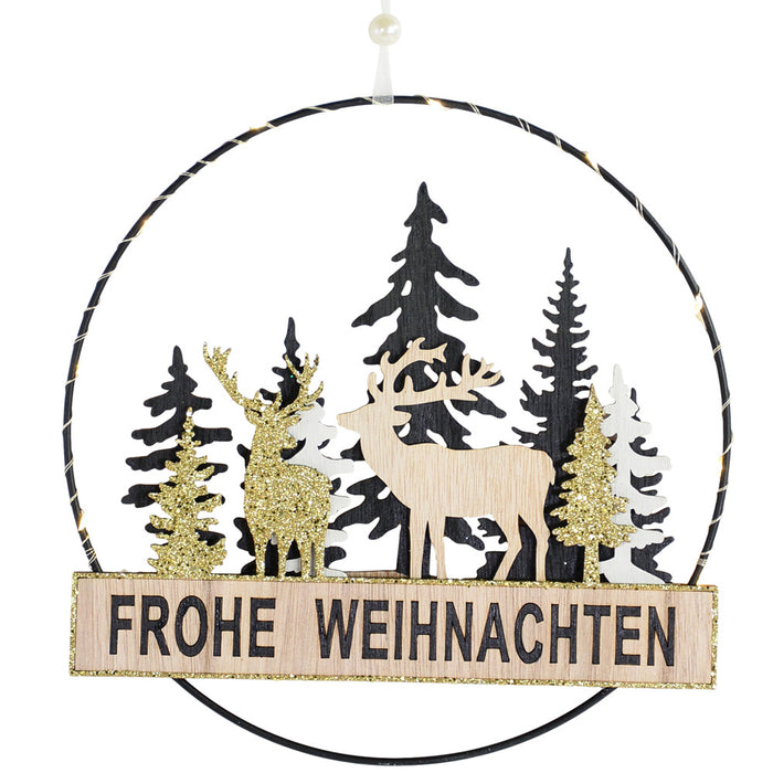 LED Dekohänger Schriftzug "Frohe Weihnachten" Ø 24 cm Schwarz Gold | 12207 - Weihnachtsdekoration