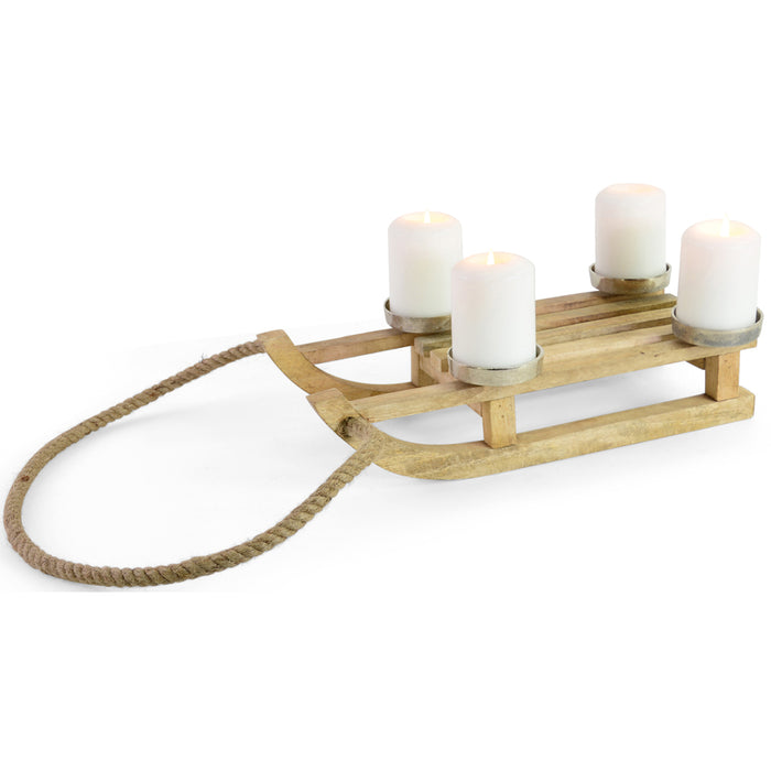 Holz Deko-Schlitten mit 4 Adventskerzenhaltern 41 x 11 cm | 24743 - Adventskranz