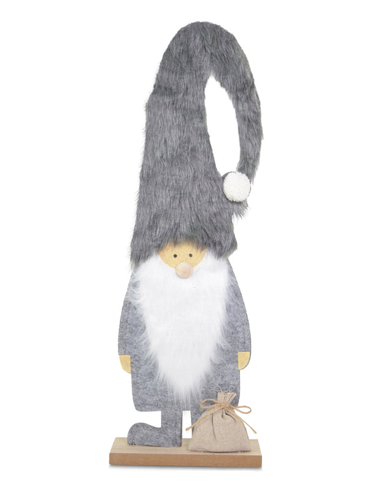 Holz Wichtel Dekofigur "Santa" mit Sack 46 cm Grau | 10136 - Adventsdekoration