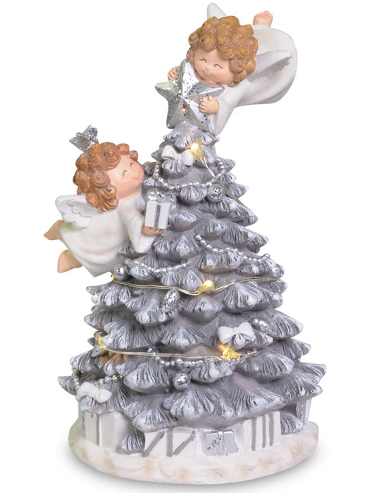 Dekofigur Beleuchteter Weihnachtsbaum mit Engeln 18,5 cm - 74849 | Silber