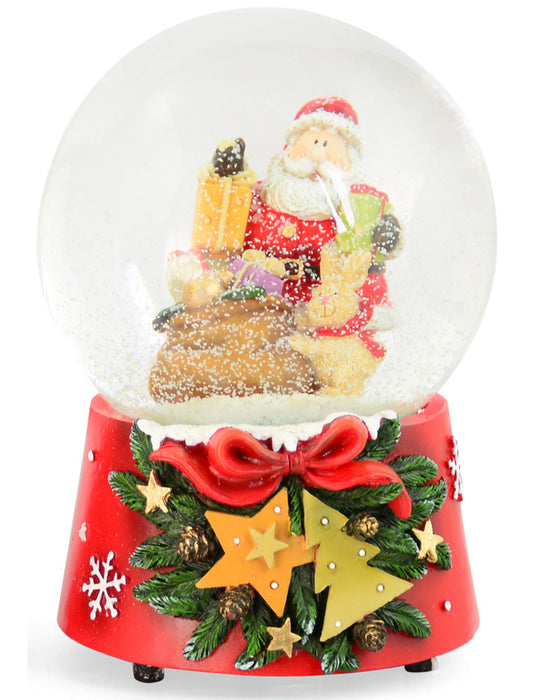 Spieluhr Schneekugel "Weihnachtsmann mit Hase" 14,5 cm | 74845 - Adventsdekoration