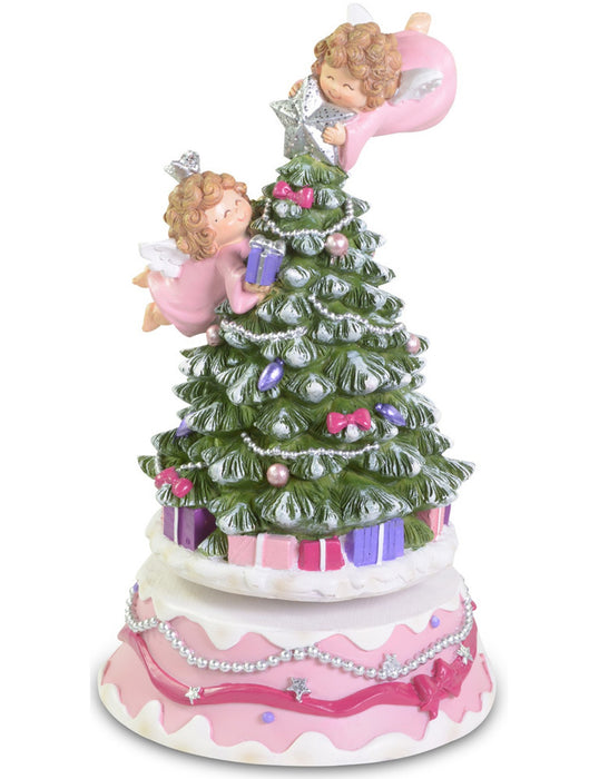 Spieluhr Rosa Weihnachtsbaum mit Engeln 18cm | 74866 - Adventsdekoration