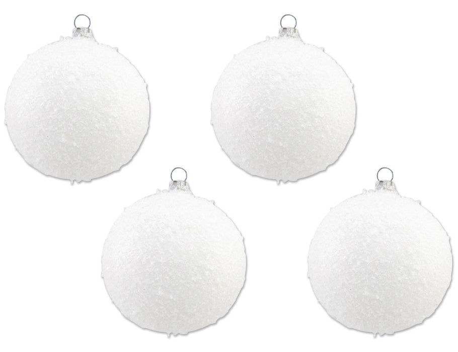 Thüringer Glasdesign Weihnachtsbaumkugeln "Schneeball" Ø 6 cm (4 Stück) - Weiß - Christbaumkugeln Ma