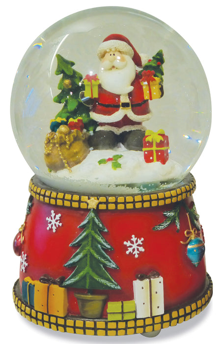 Spieluhr Schneekugel "Weihnachtsmann mit Geschenkesack" Ø 15 cm | 71564
