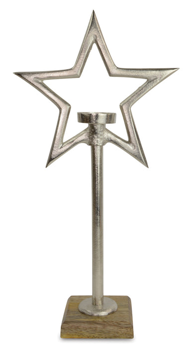 Riffelmacher Kerzenständer Teelichthalter mit Stern 73591 - Natur Silber 40 cm