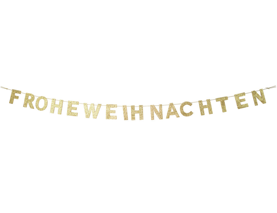 Holz Girlande mit Schriftzug "Frohe Weihnachten" 190x10 cm | 12454 - Gold